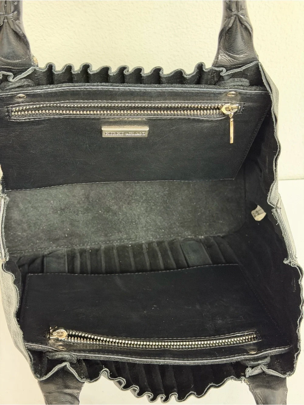 Giorgio Armani Black Leather Handbag Vintage Made in Italy Soft Leather Shoulder